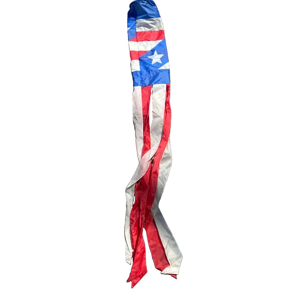 U.S. Stars and Stripes Embroidered 58 Inch Windsock Read Stains